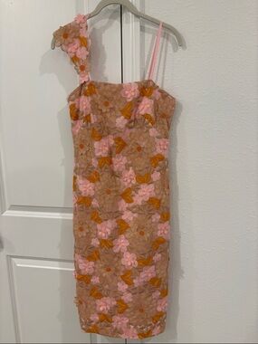 Anthropologie Floral One-Shoulder Dress Pink/Rose